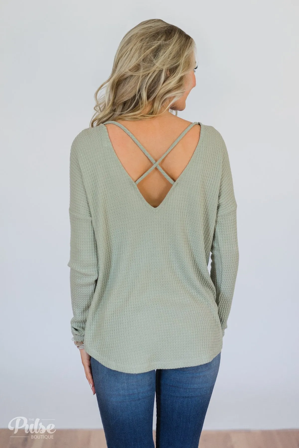 Precious Time Waffle Pocket Top- Sage