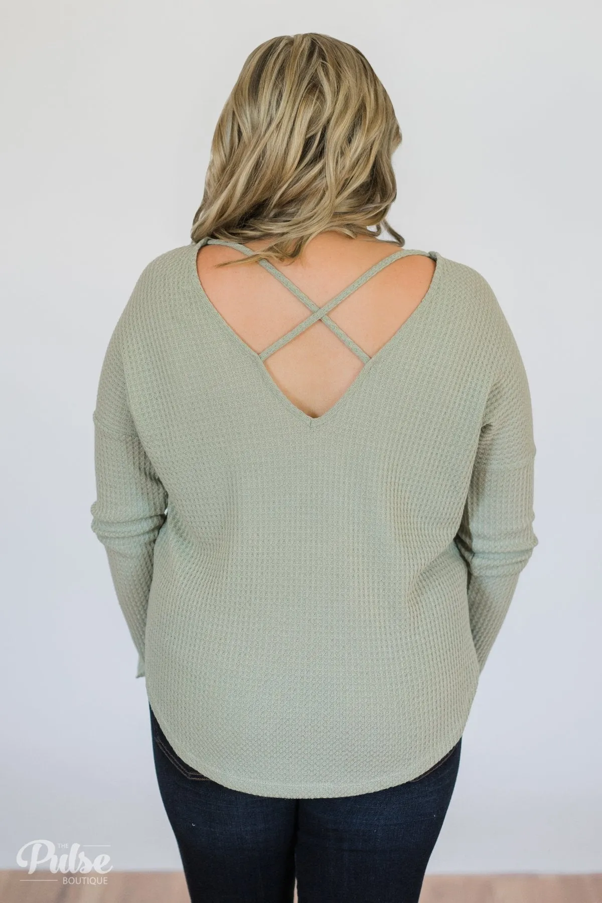 Precious Time Waffle Pocket Top- Sage