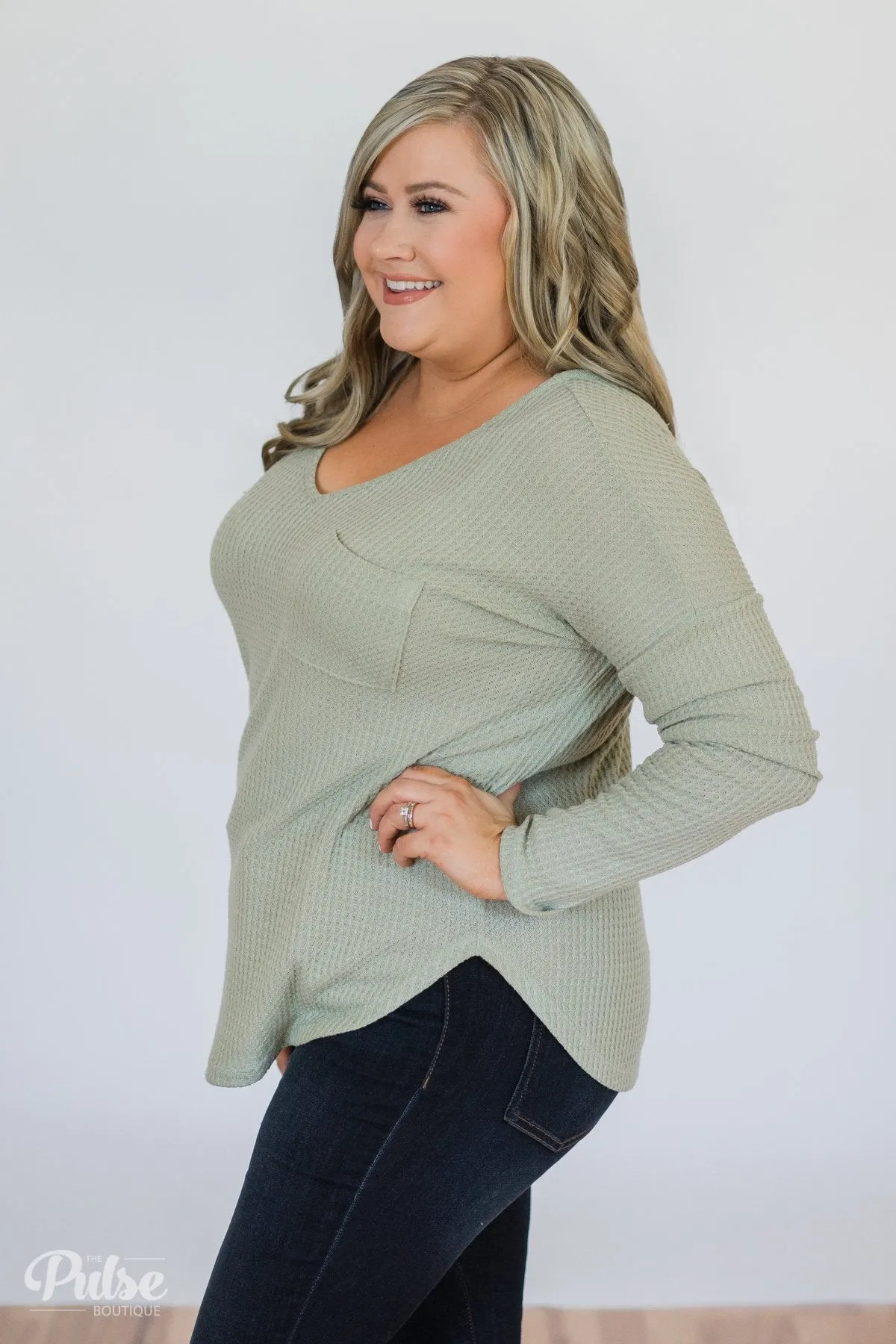 Precious Time Waffle Pocket Top- Sage