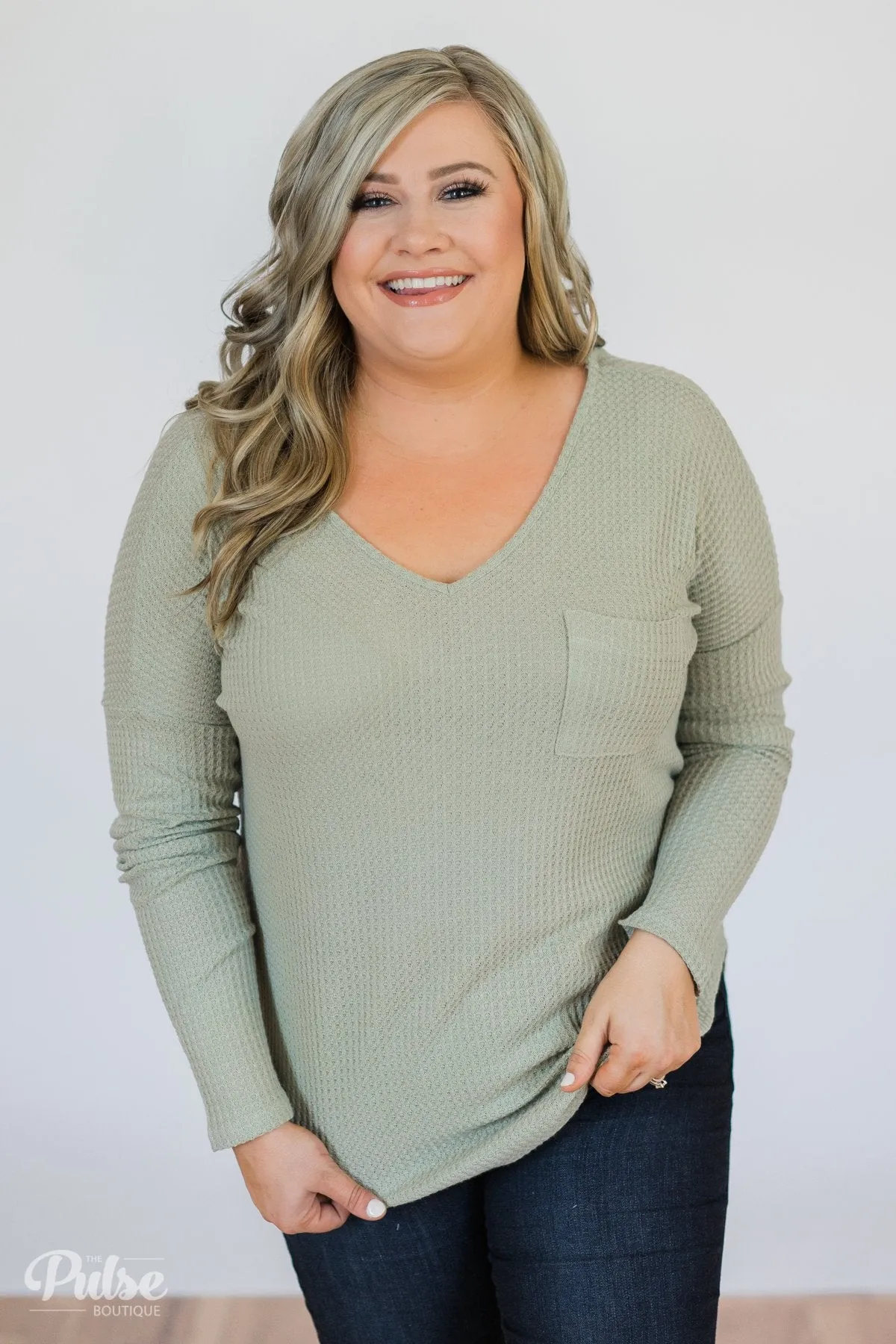 Precious Time Waffle Pocket Top- Sage