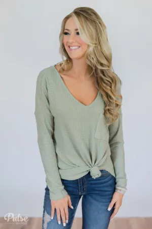 Precious Time Waffle Pocket Top- Sage