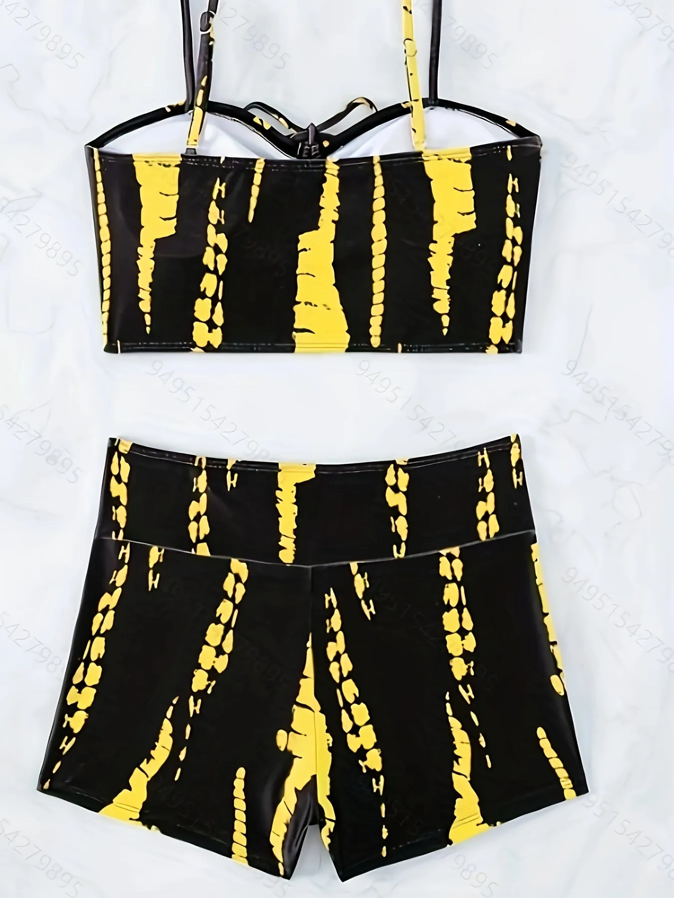 Printed Drawstring Spaghetti Strap 2 Piece Set Bikini, High Waisted Stretchy Stylish Swimsuits, Women's Swimwear & Clothing