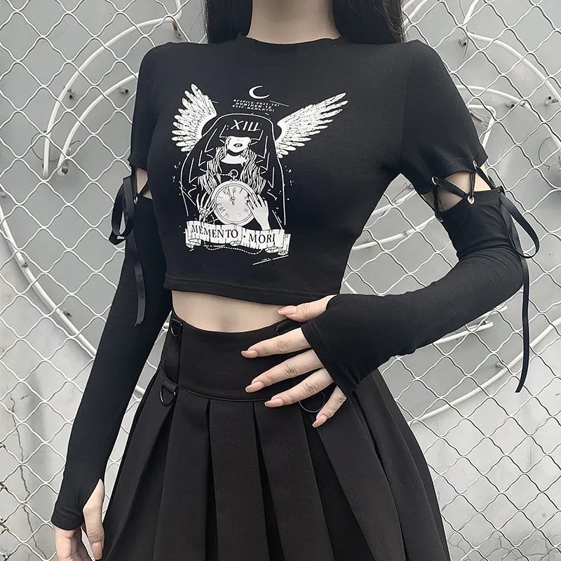 "ANGEL WINGS PRINT LACE UP" CROP TOP N102003