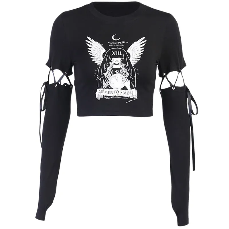 "ANGEL WINGS PRINT LACE UP" CROP TOP N102003