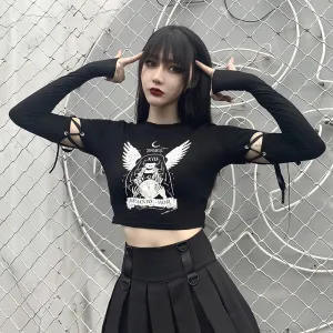 "ANGEL WINGS PRINT LACE UP" CROP TOP N102003