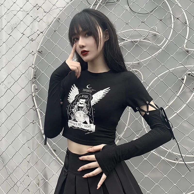 "ANGEL WINGS PRINT LACE UP" CROP TOP N102003