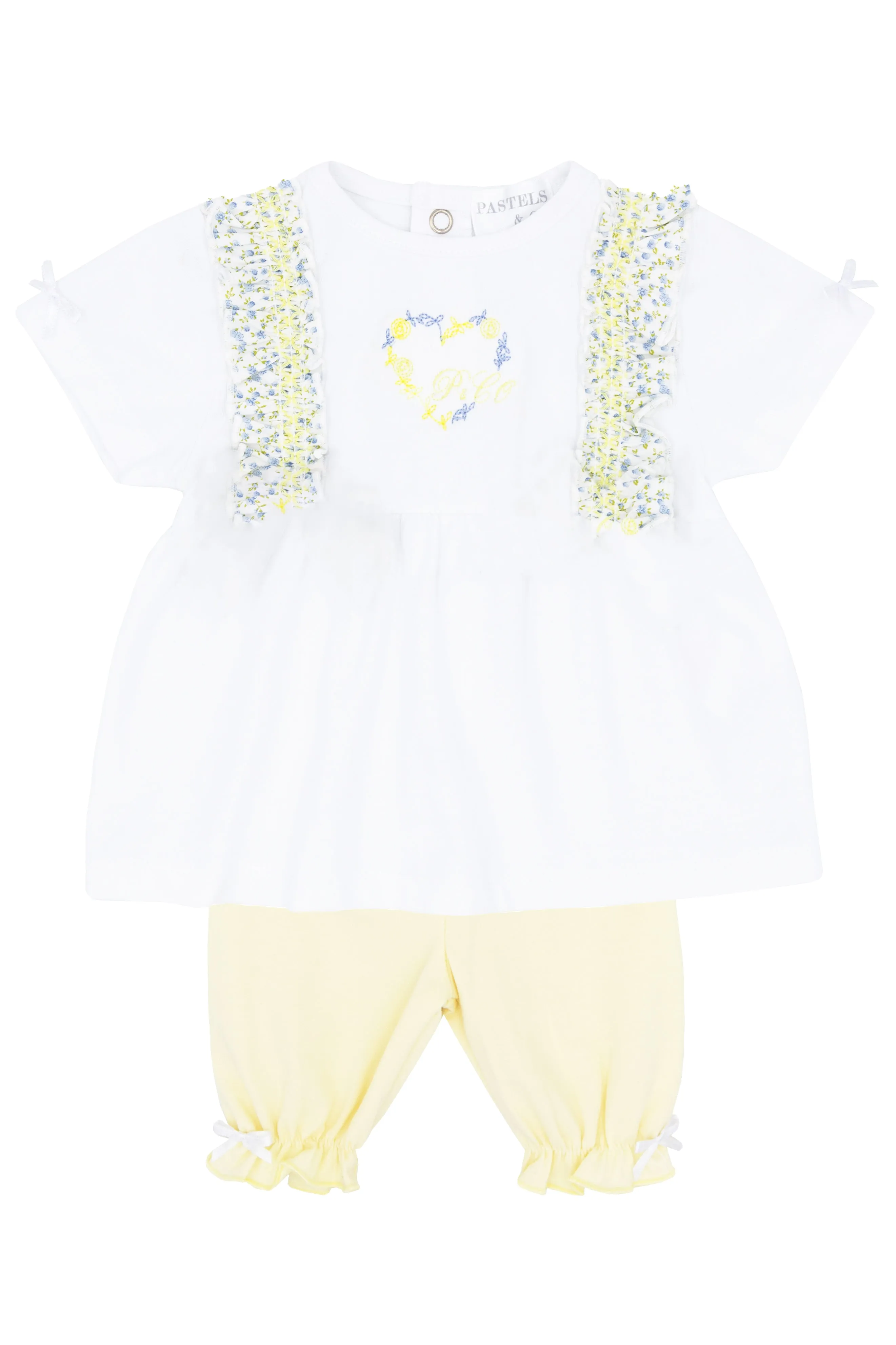 "Barbara" Lemon & Blue Floral Blouse & Leggings