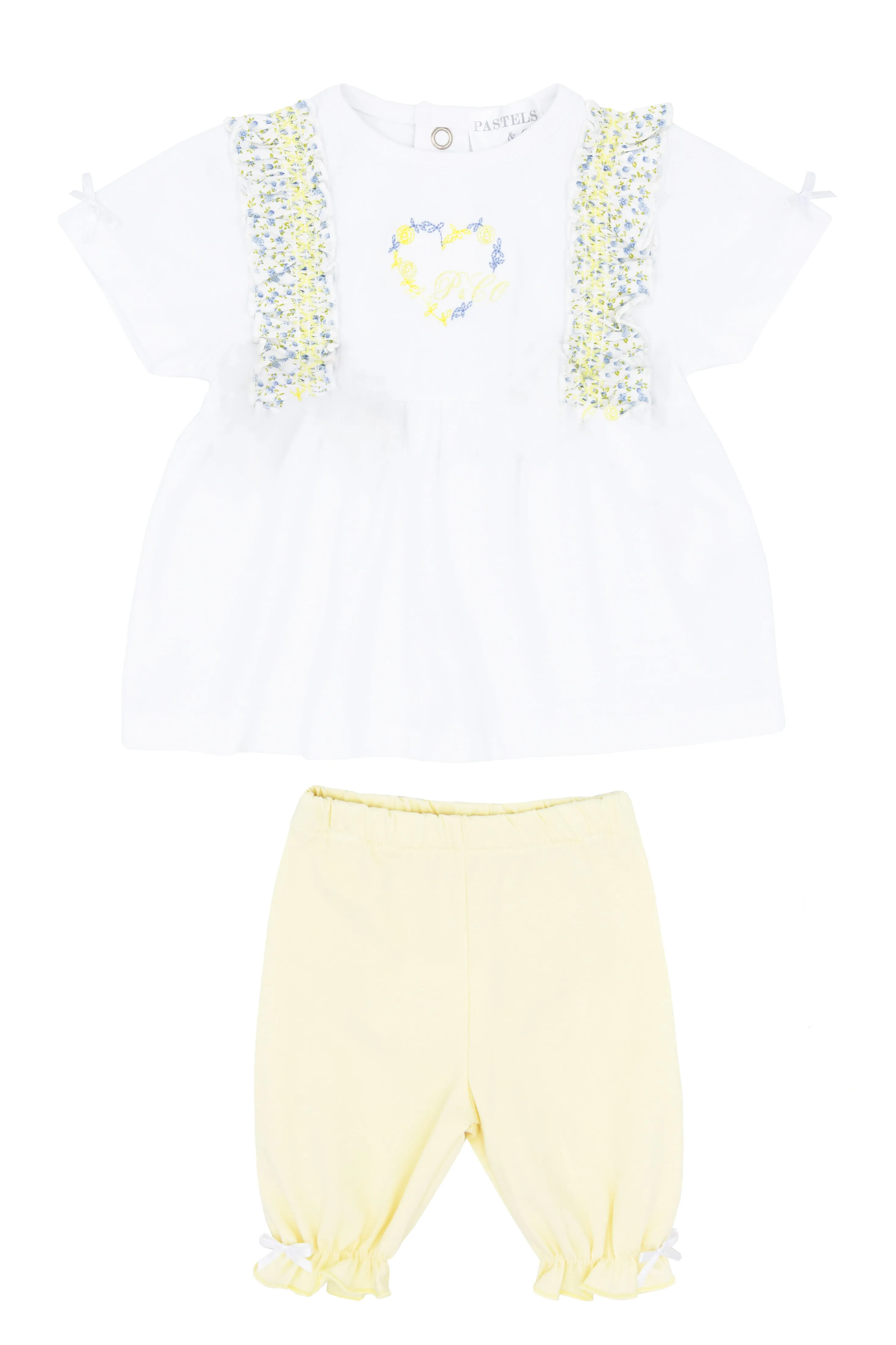 "Barbara" Lemon & Blue Floral Blouse & Leggings