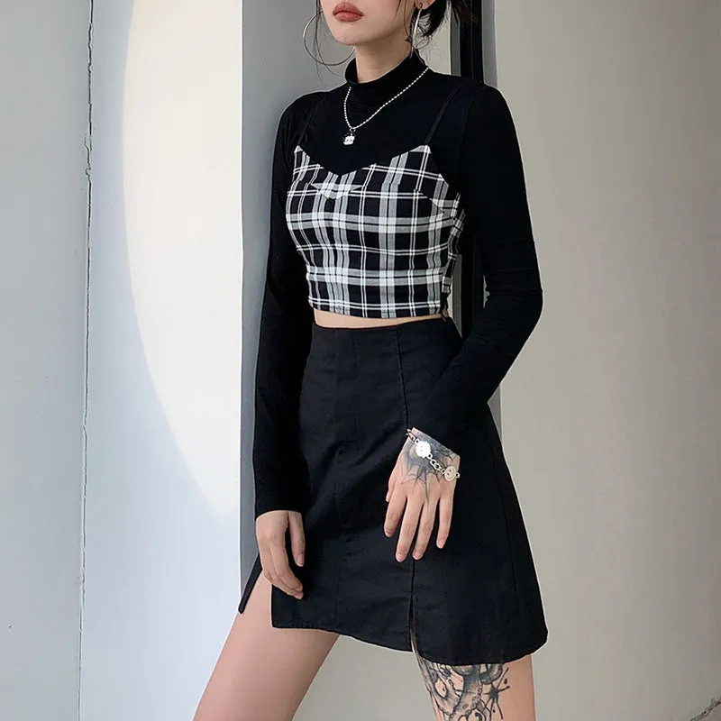 "BLACK PLAID" VEST   T-SHIRT N111101