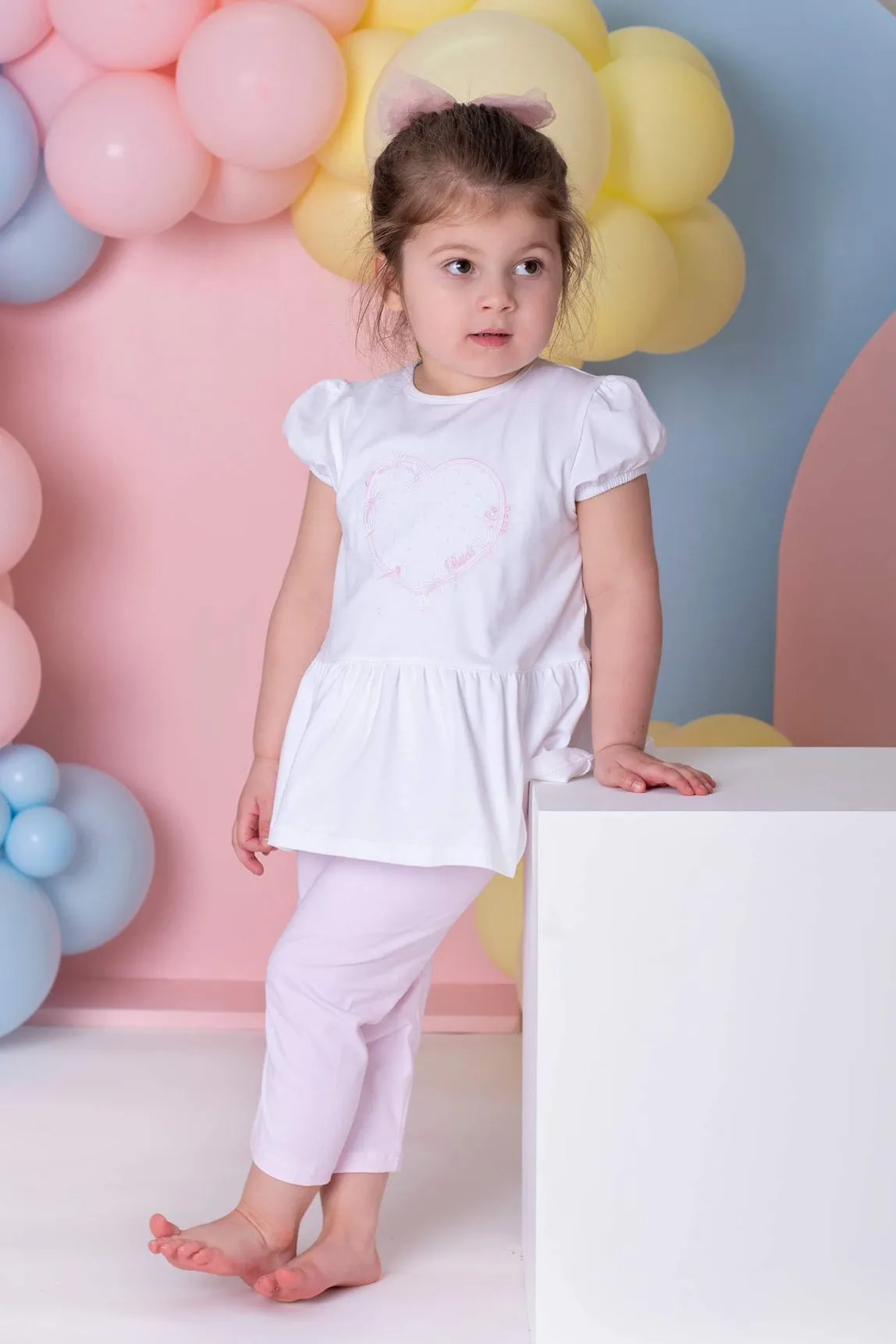 "Colette" White & Pink Blouse & Leggings