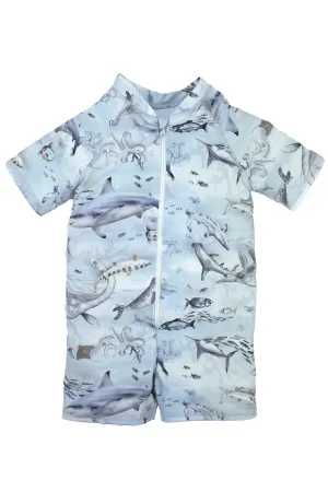 "Hawkins" Blue Ocean Print Swimsuit