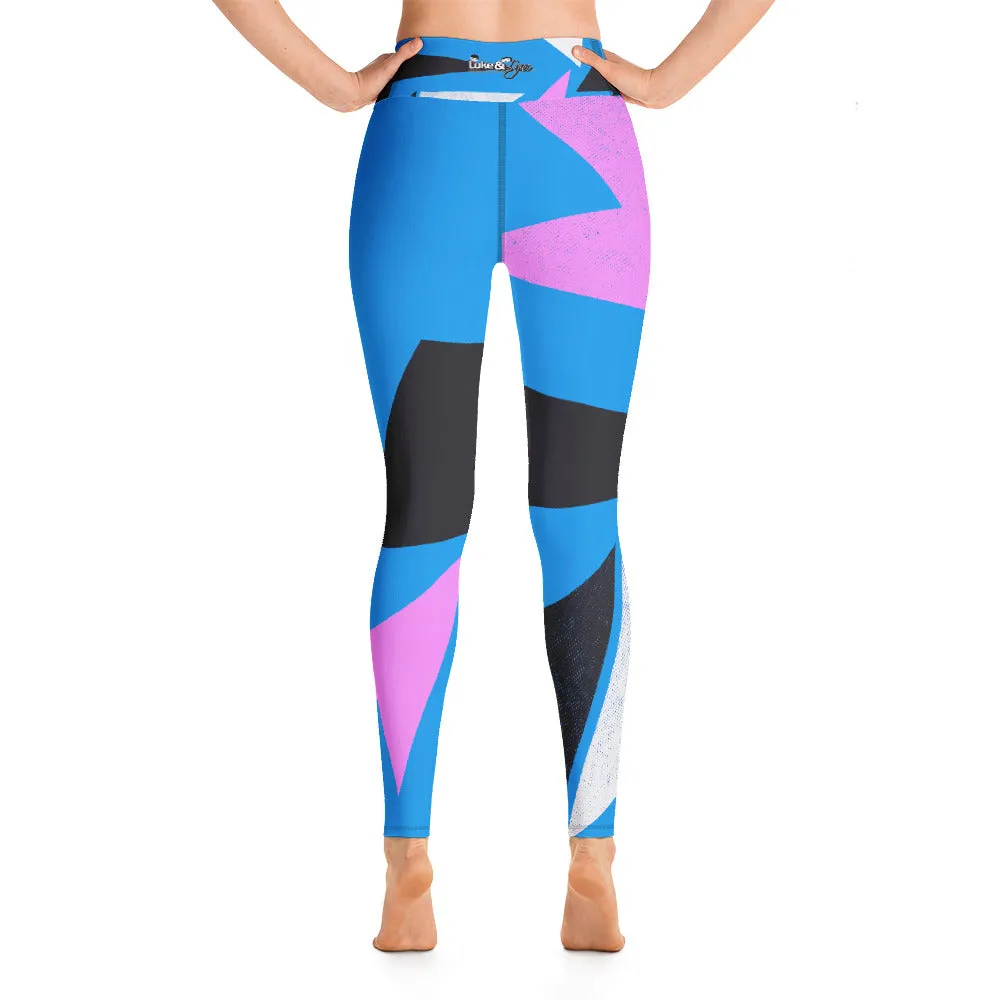 "Lynn Beauty-Face" Blue-Pink  Lightning Yoga / Workout Leggings