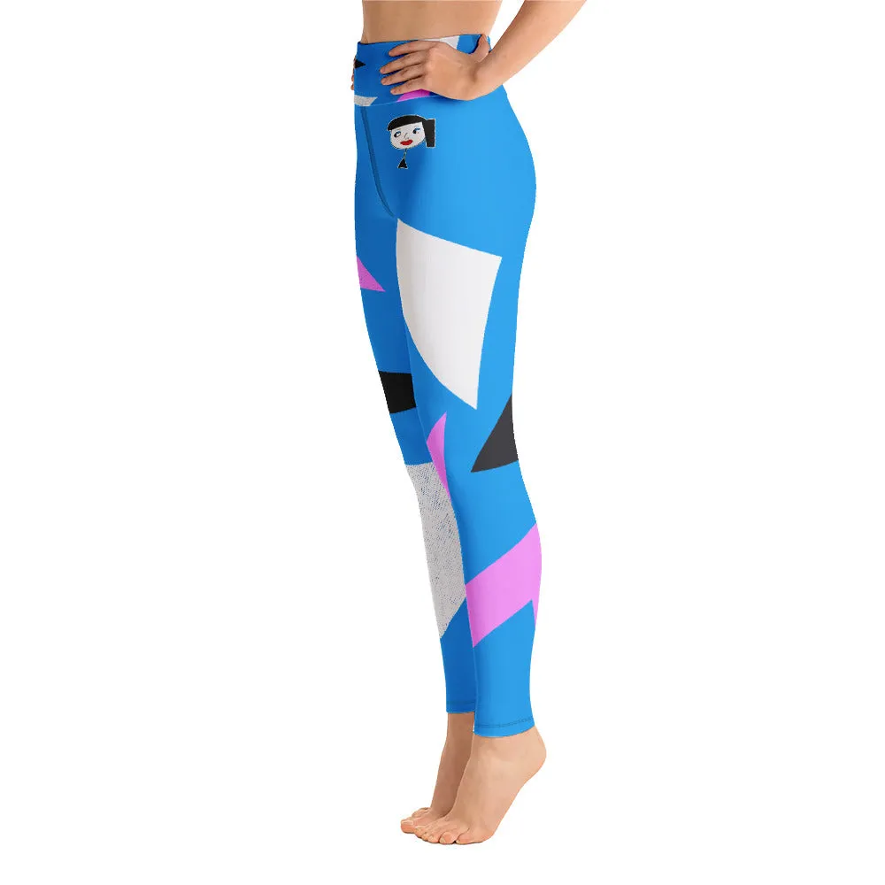 "Lynn Beauty-Face" Blue-Pink  Lightning Yoga / Workout Leggings