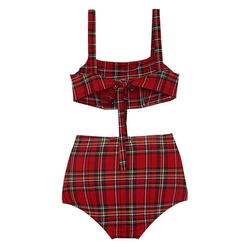 "RED SWEET PLAID" SPLIT SWIMSUIT K042603