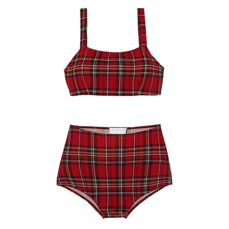 "RED SWEET PLAID" SPLIT SWIMSUIT K042603