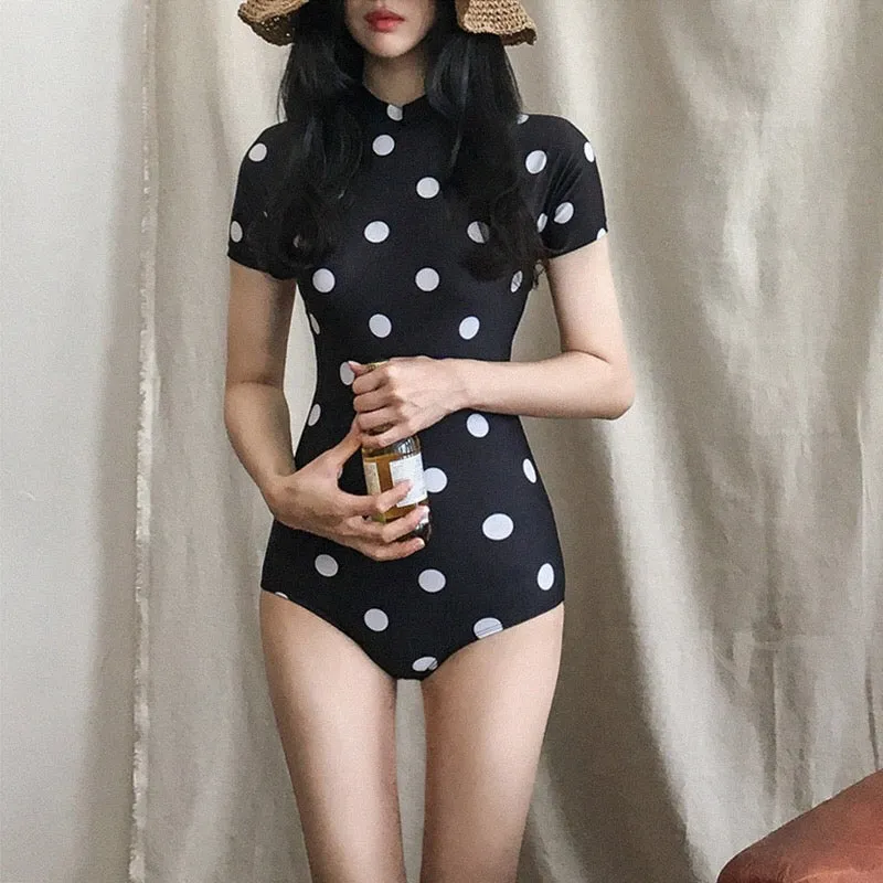 "RETRO POLKA DOT SHORT SLEEVE" ONE PIECE SWIMSUIT K042902