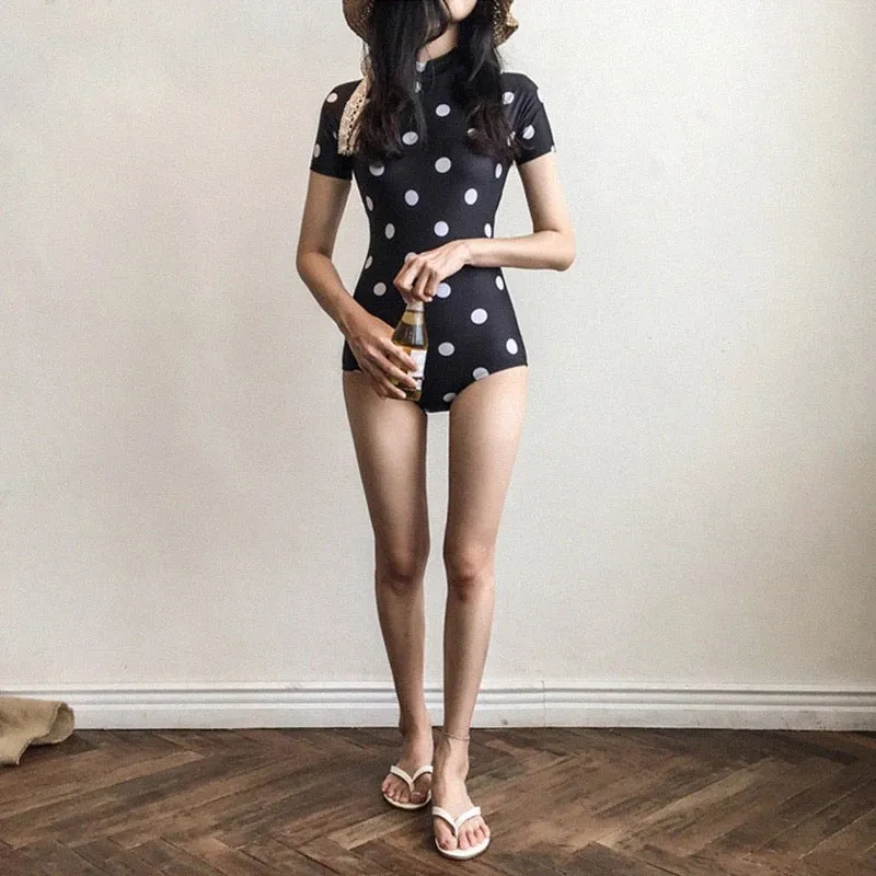 "RETRO POLKA DOT SHORT SLEEVE" ONE PIECE SWIMSUIT K042902