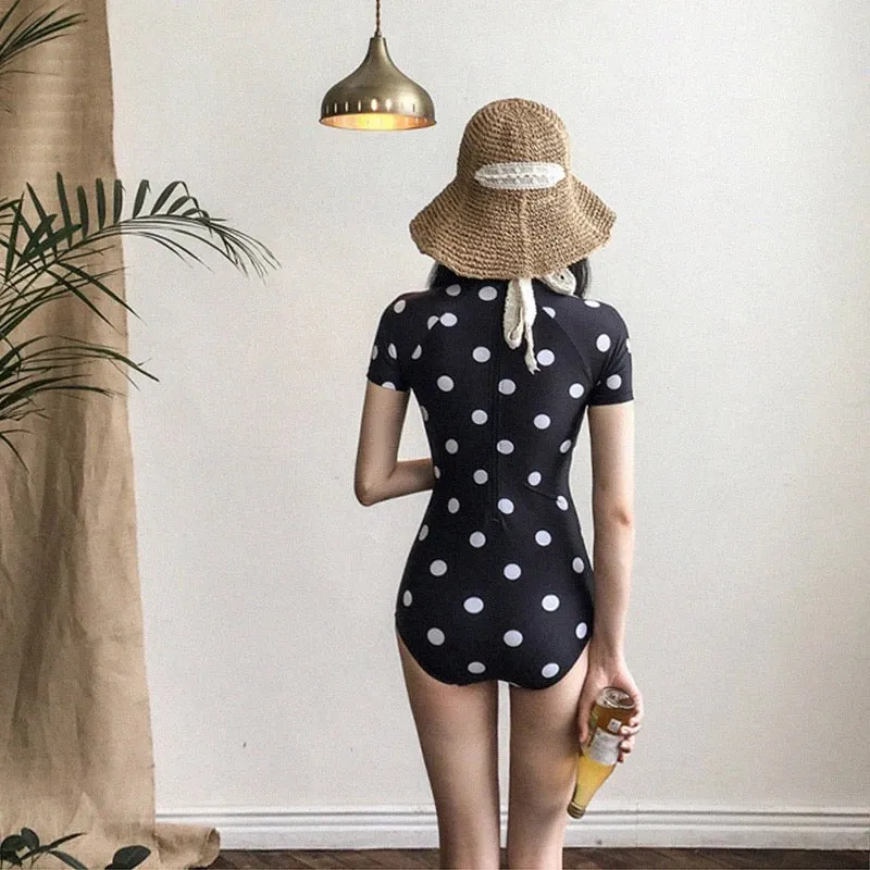 "RETRO POLKA DOT SHORT SLEEVE" ONE PIECE SWIMSUIT K042902