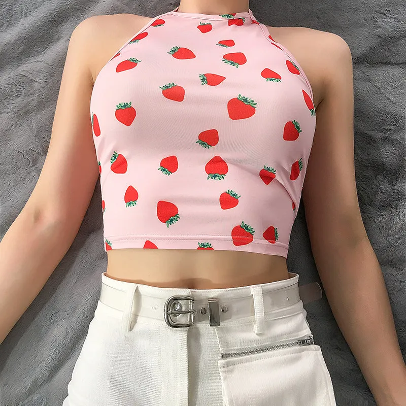 "STRAWBERRY PRINT HALTER" VEST D052811