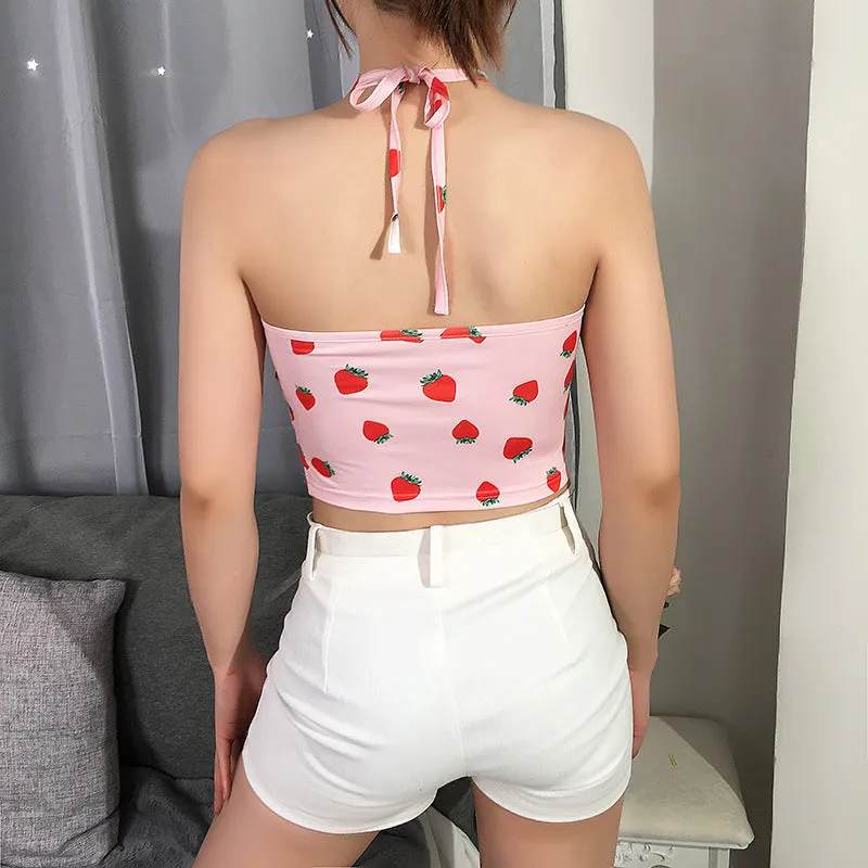 "STRAWBERRY PRINT HALTER" VEST D052811