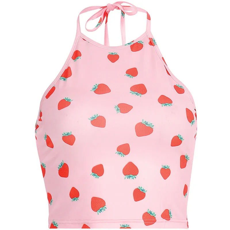 "STRAWBERRY PRINT HALTER" VEST D052811