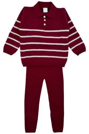 "Tommy" Burgundy Striped Knit Top & Leggings