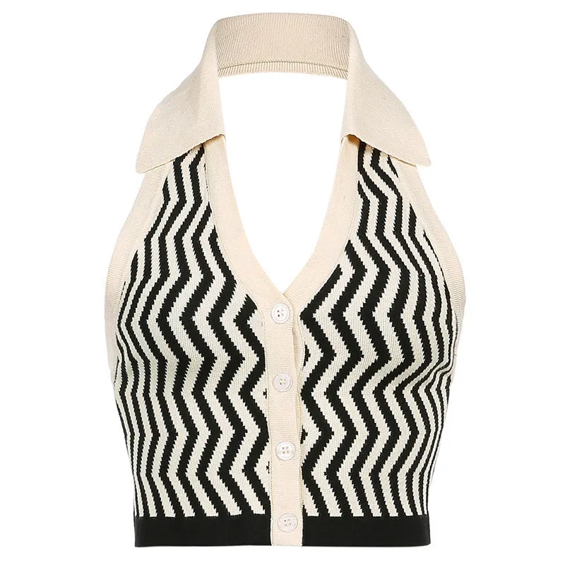 "WAVY STRIPED KNITTED" VEST N022604