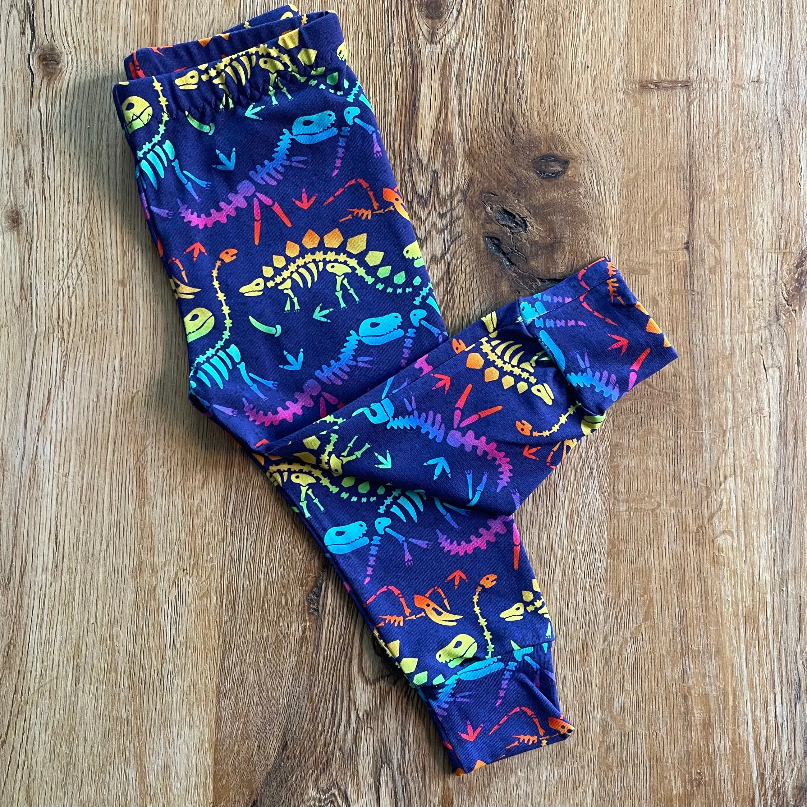 Rainbow Dinos Cuffed Leggings