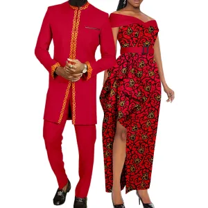 Realwax African Couples Clothes Bazin Riche Dashiki African Dresses for Women Match Men Outfits Top and Pants Sets 726 L