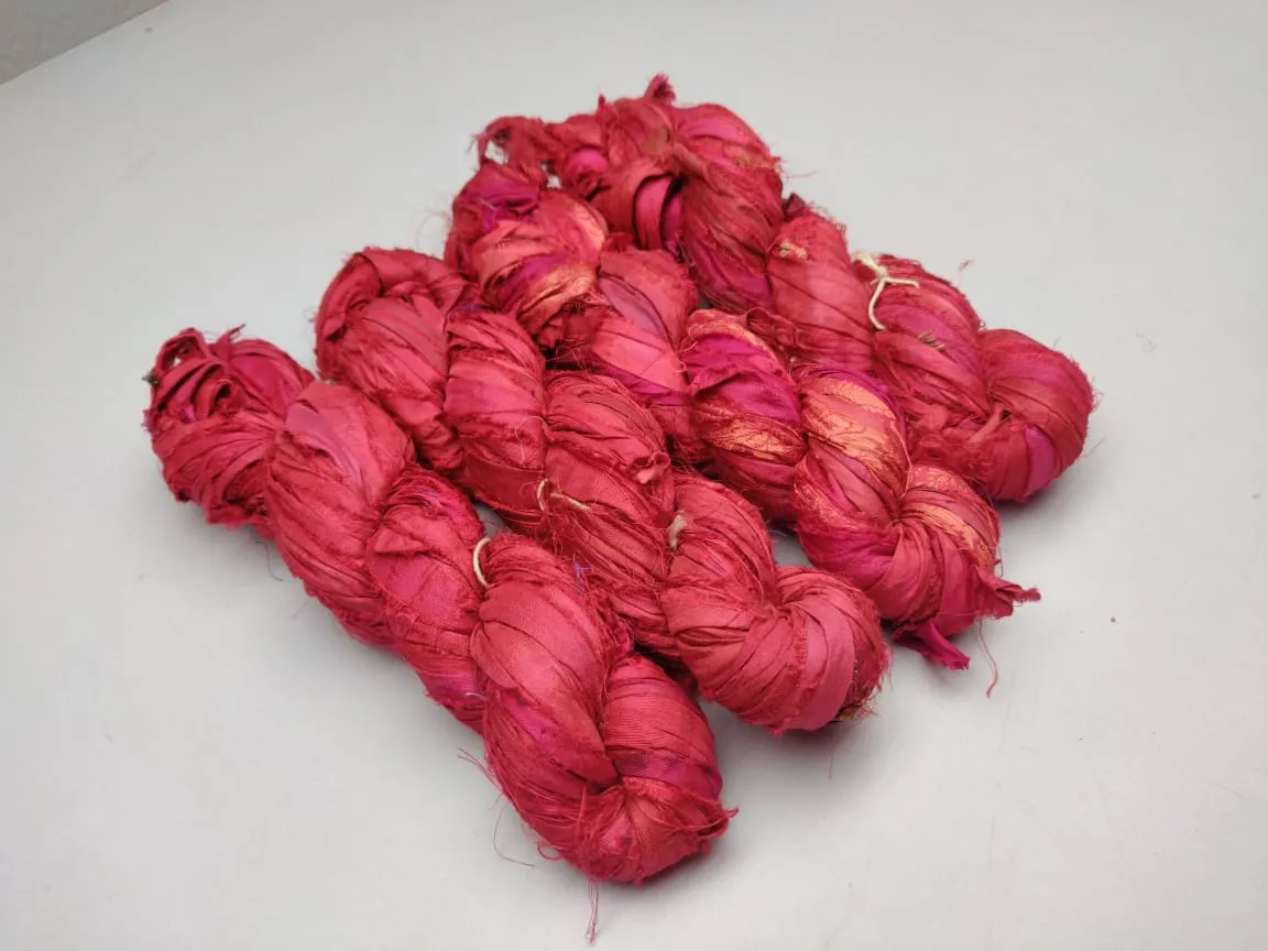 Recycled Sari Silk Ribbon - Brick