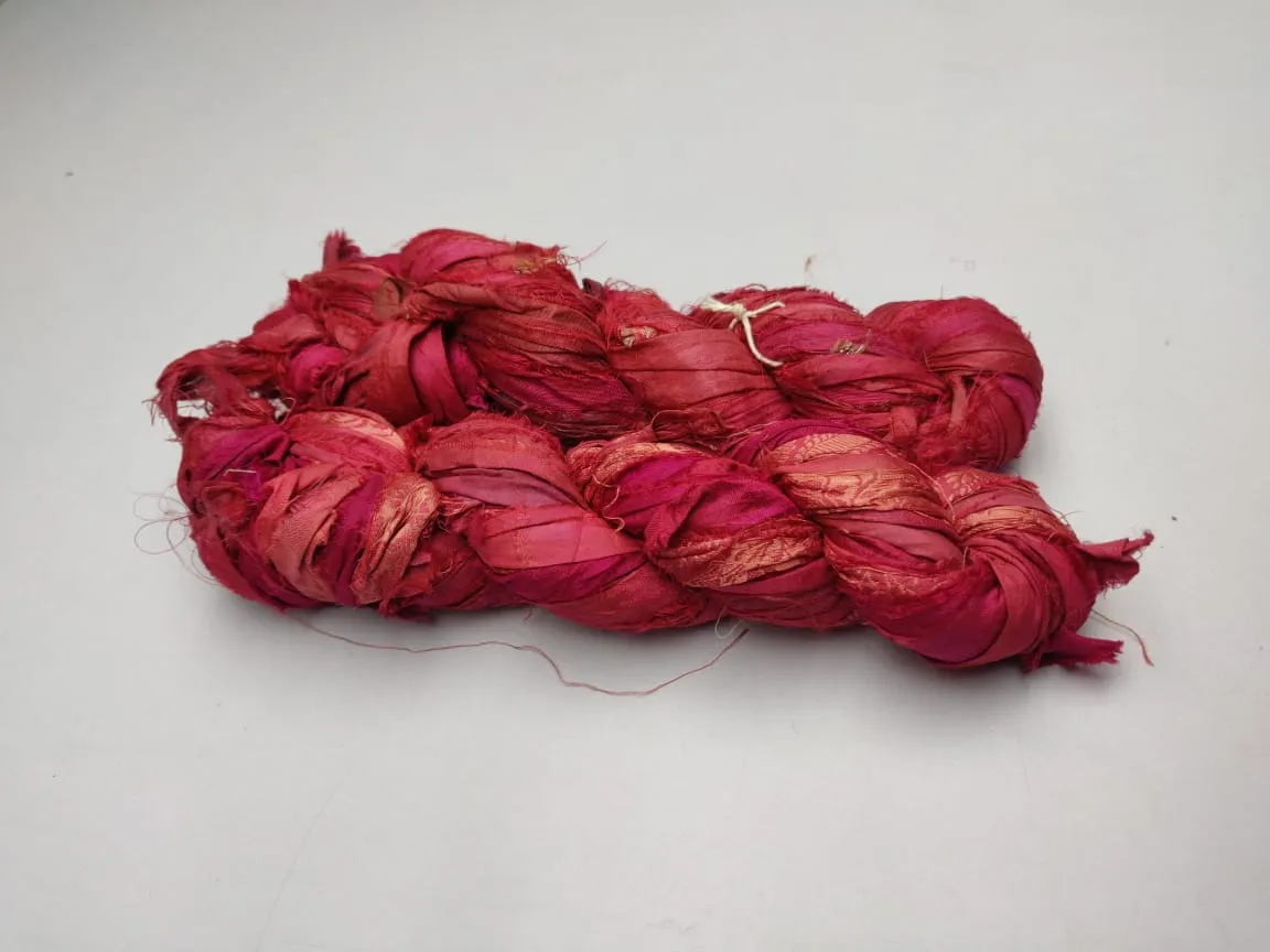 Recycled Sari Silk Ribbon - Brick
