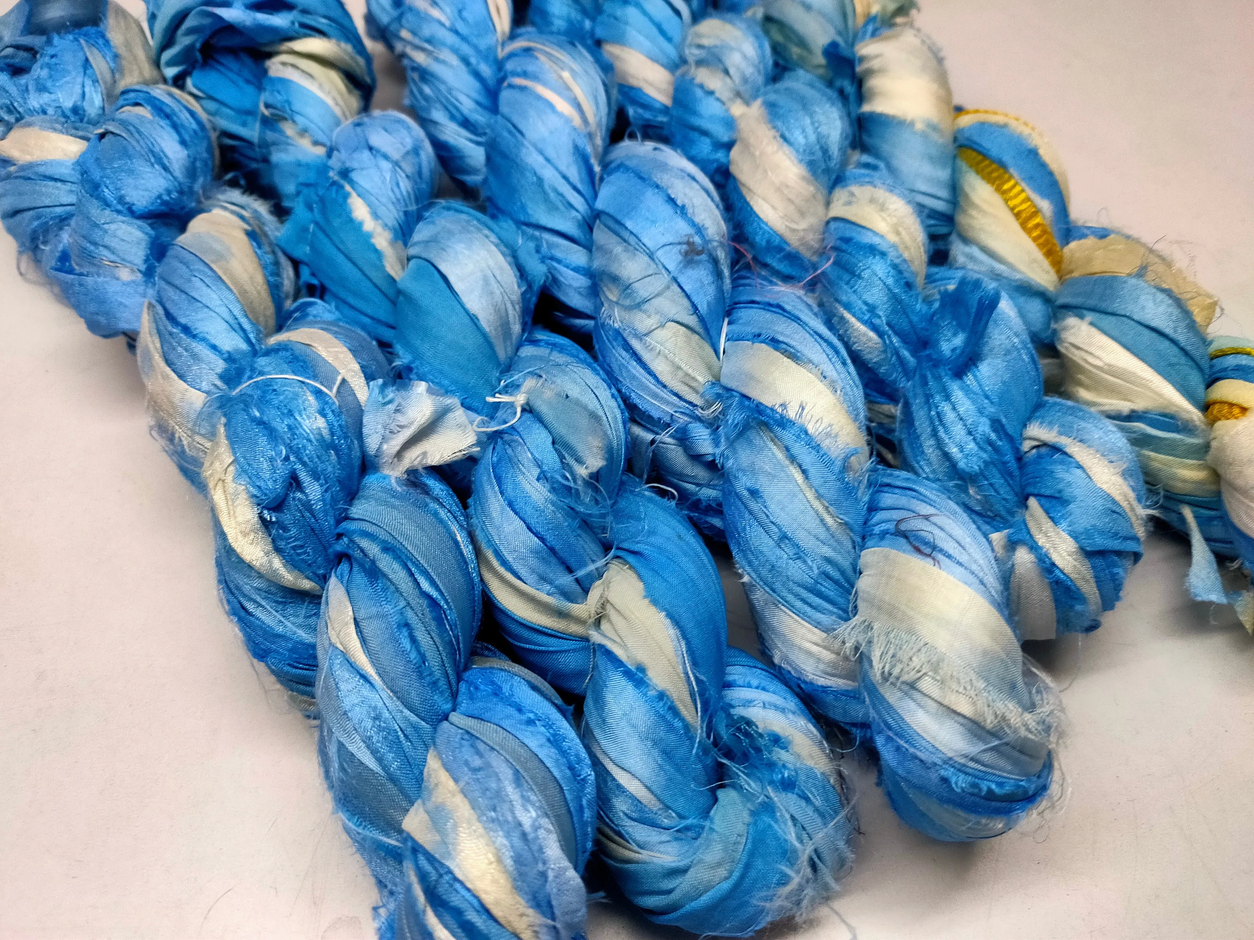 Recycled Sari Silk Ribbon - Cloud