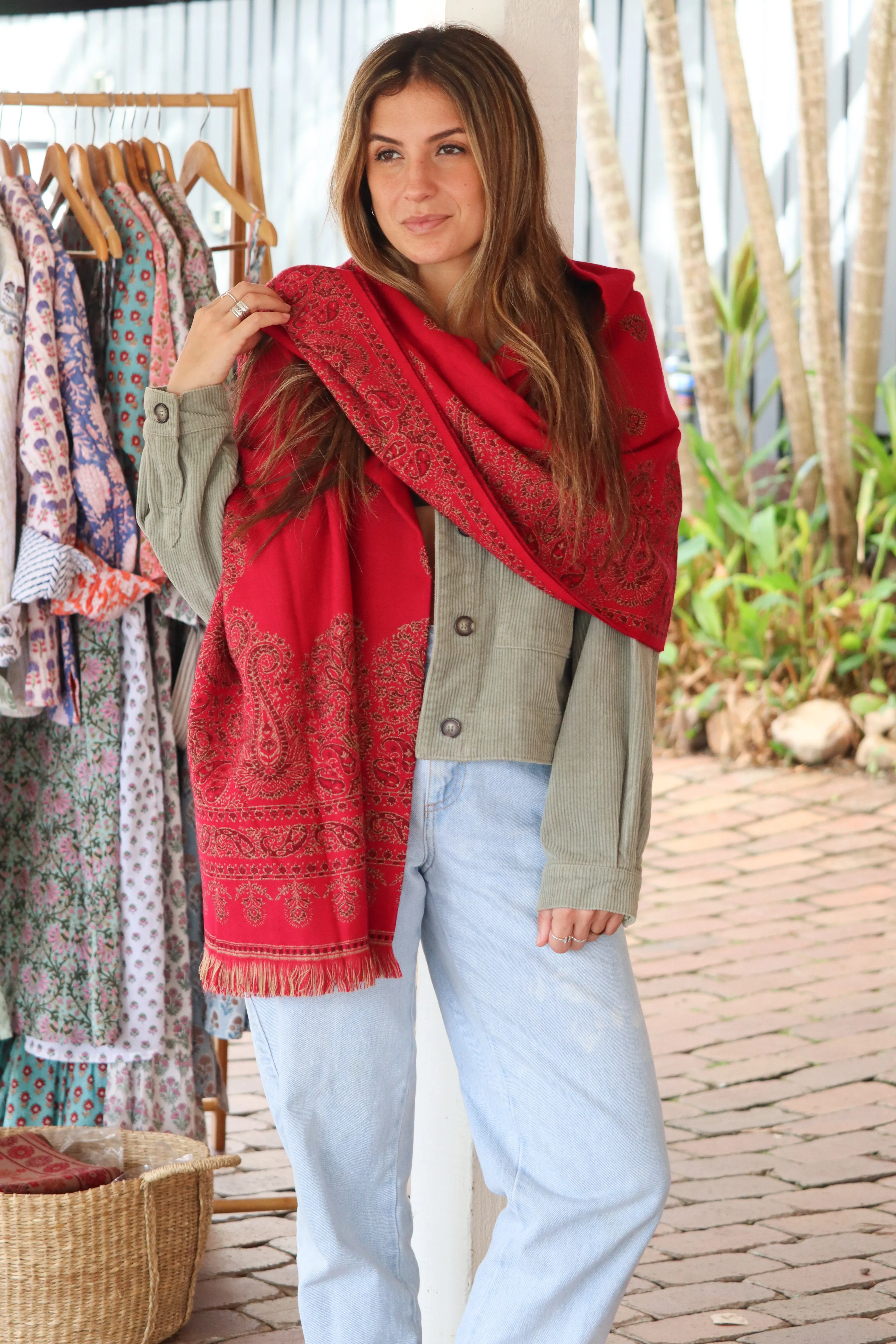 Red Bina Wool Scarf ~ Shawl