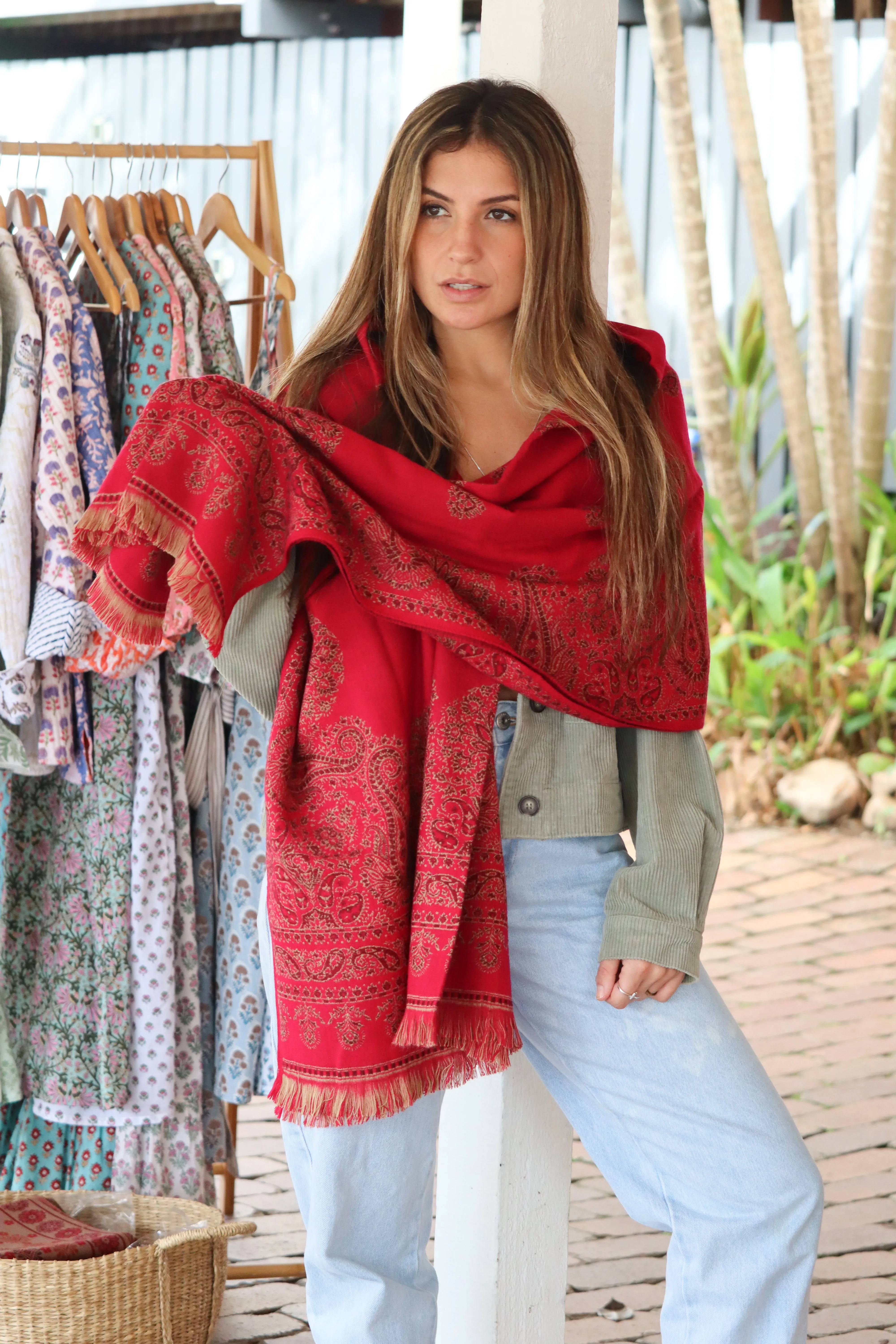 Red Bina Wool Scarf ~ Shawl