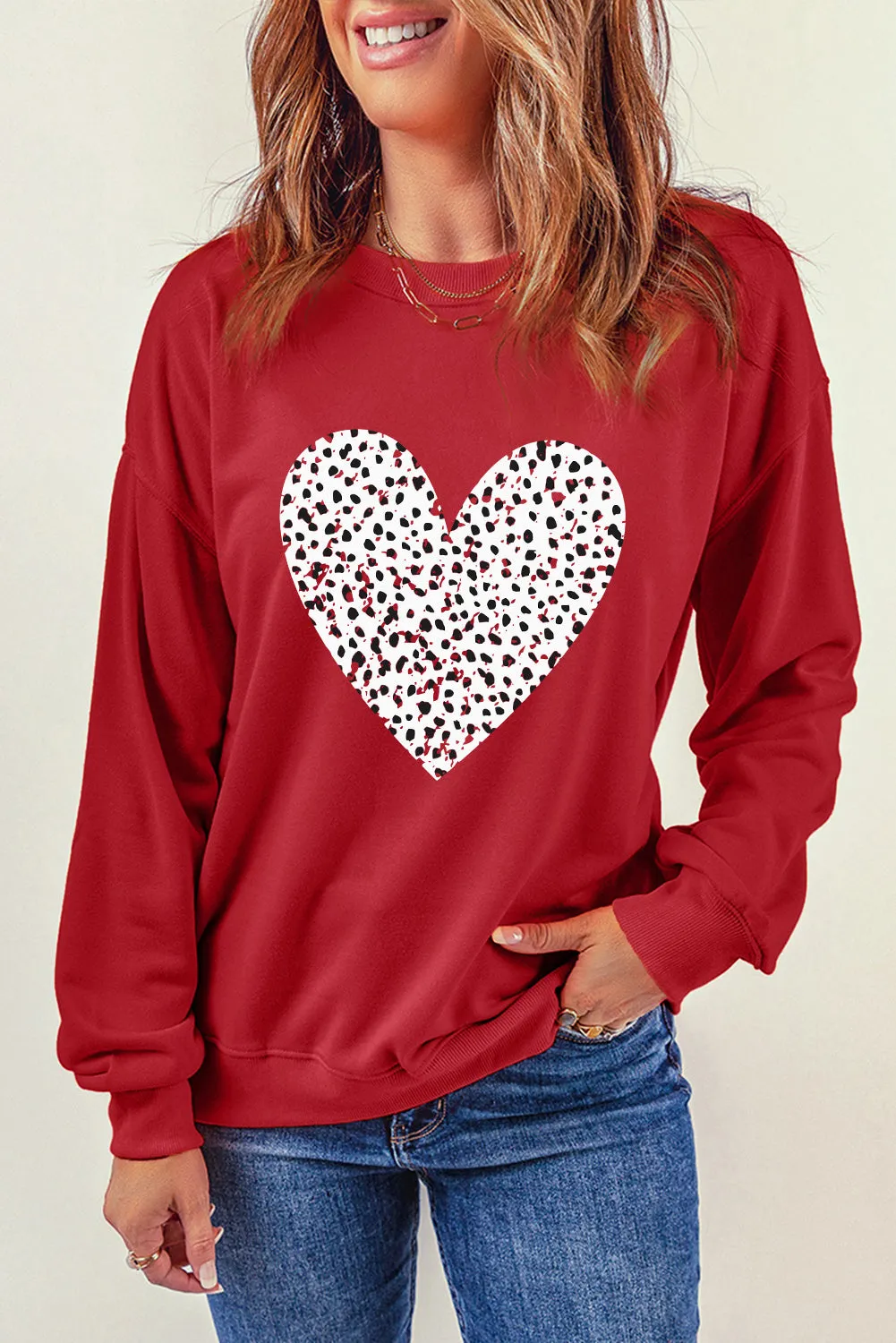 Red Leopard Heart Graphic Valentines Sweatshirt