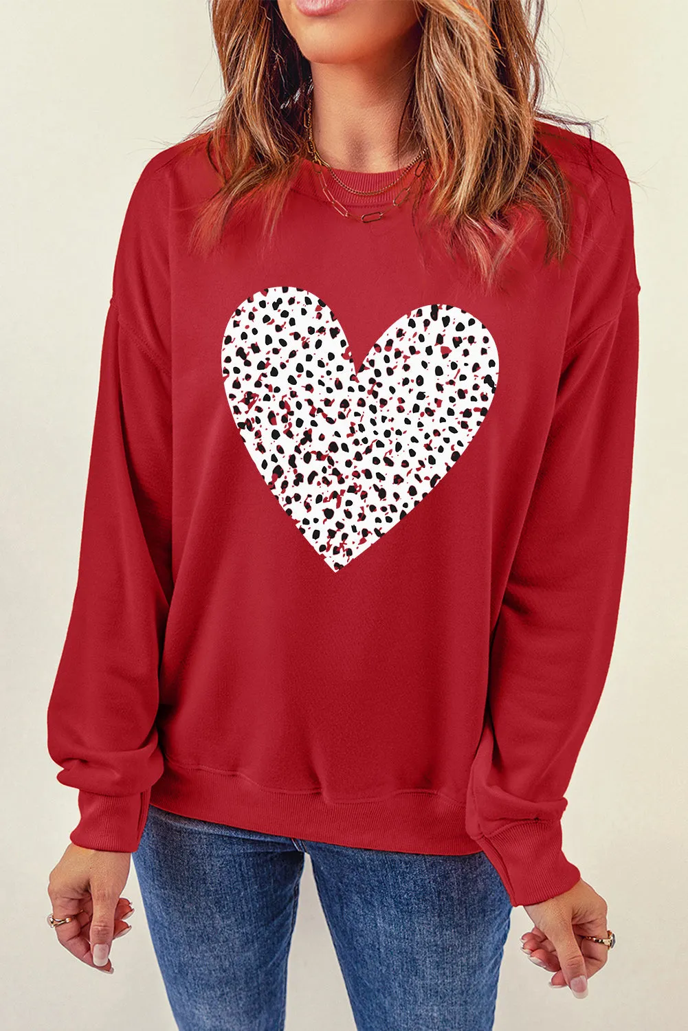 Red Leopard Heart Graphic Valentines Sweatshirt
