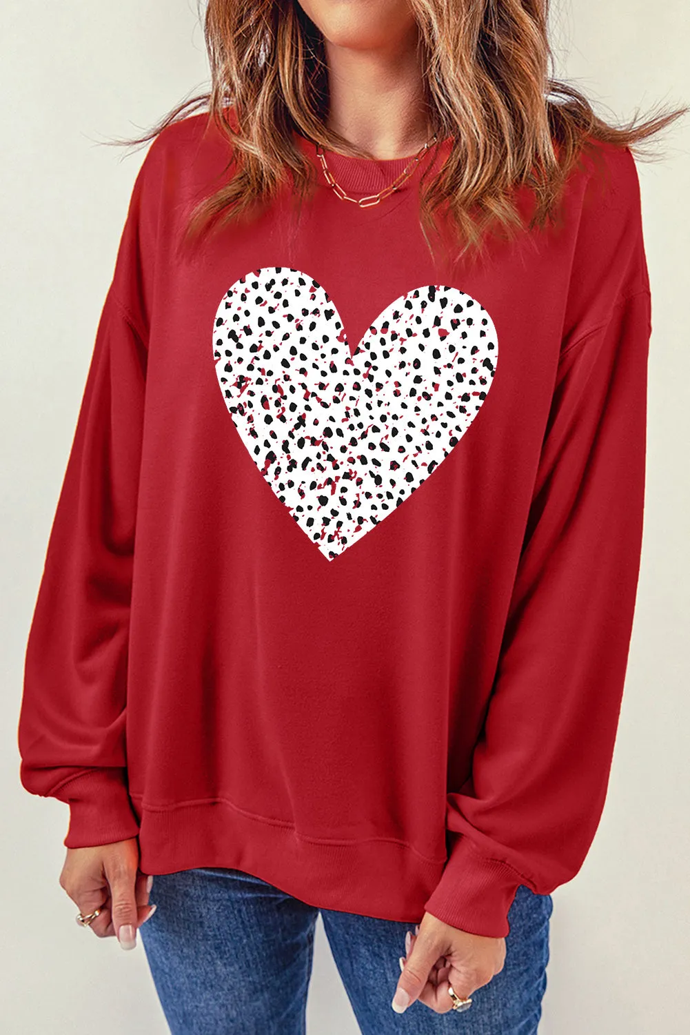 Red Leopard Heart Graphic Valentines Sweatshirt