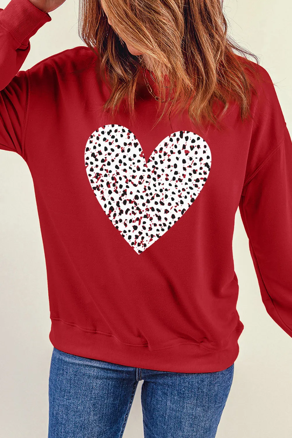 Red Leopard Heart Graphic Valentines Sweatshirt