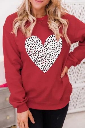Red Leopard Heart Graphic Valentines Sweatshirt