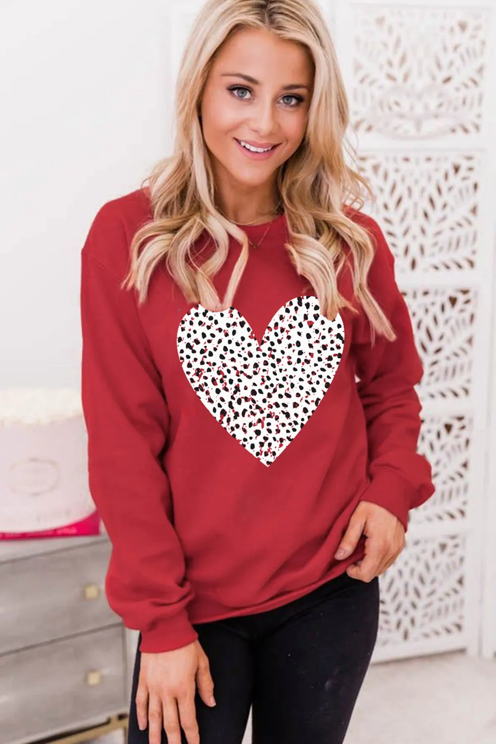 Red Leopard Heart Graphic Valentines Sweatshirt