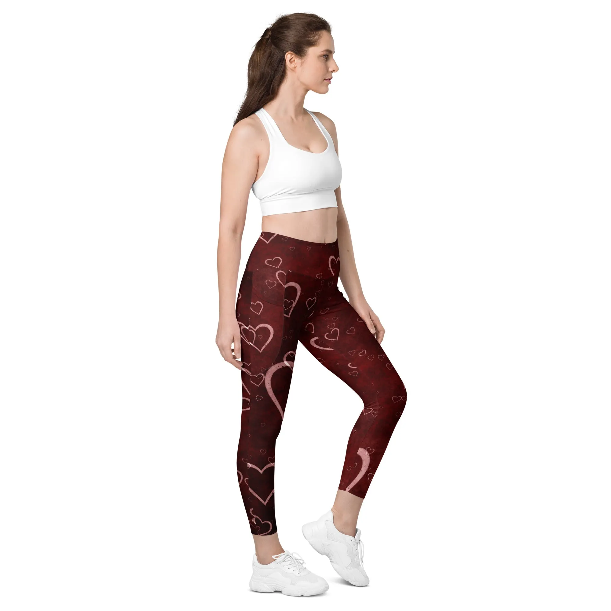 Red Misty Hearts Leggings with pockets