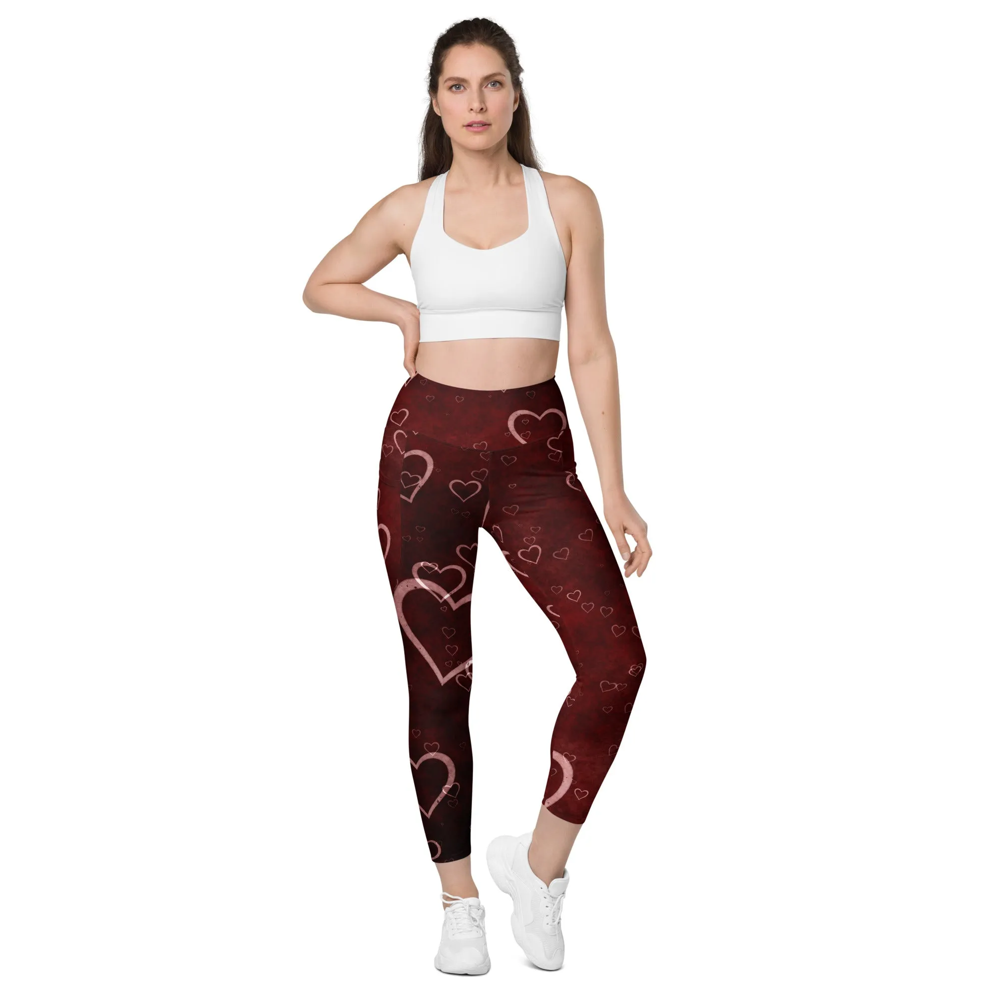 Red Misty Hearts Leggings with pockets