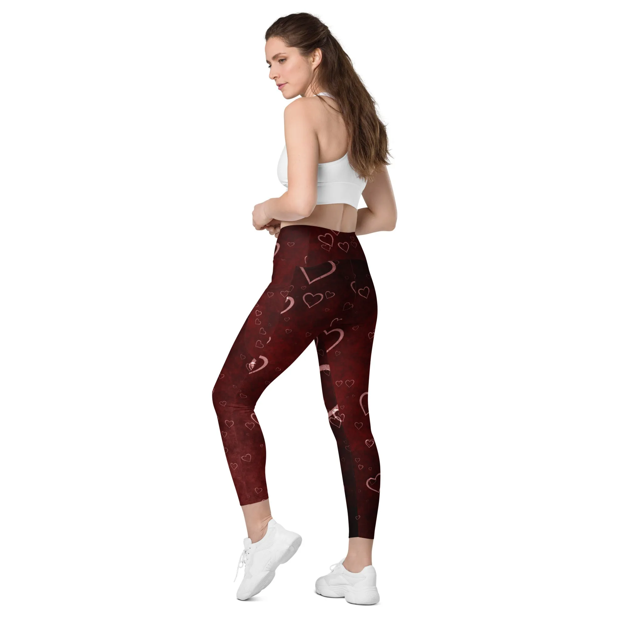 Red Misty Hearts Leggings with pockets