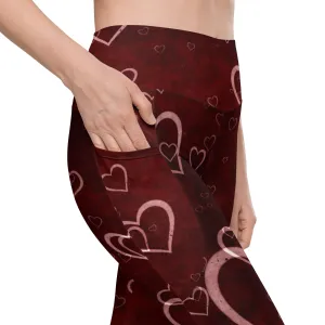 Red Misty Hearts Leggings with pockets