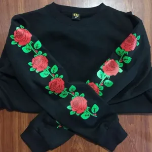 Red Rose Flower sleeve Sweatshirt For Women Export Quality Cotton Fleece