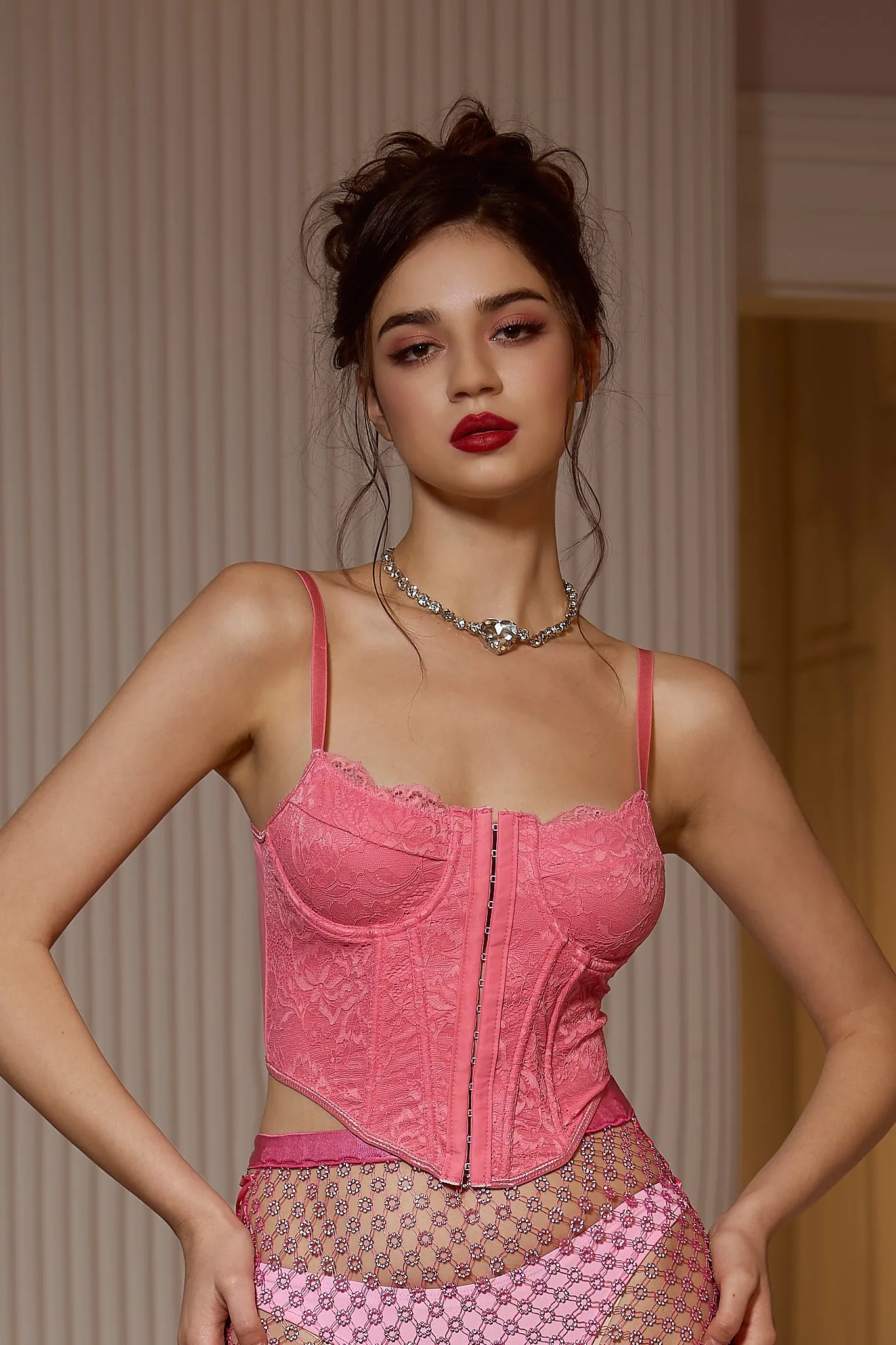 Redley Pink Lace Holiday Crop Top
