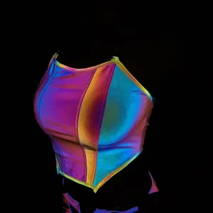 Reflective Crop Top - Women Bodycon Chain Halter Tank Sexy Colourful Summer Short Clubwear