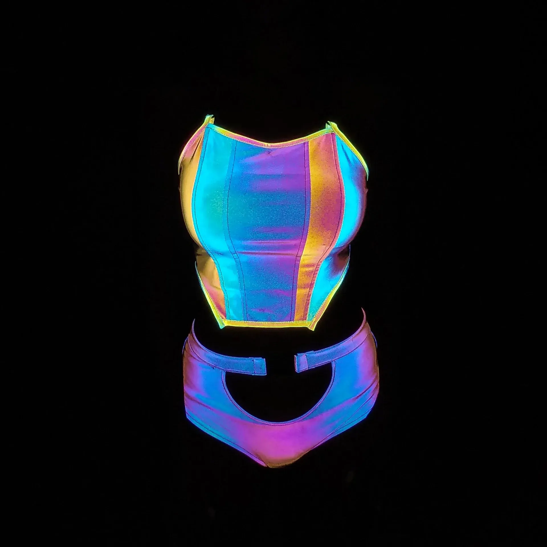 Reflective Crop Top - Women Bodycon Chain Halter Tank Sexy Colourful Summer Short Clubwear