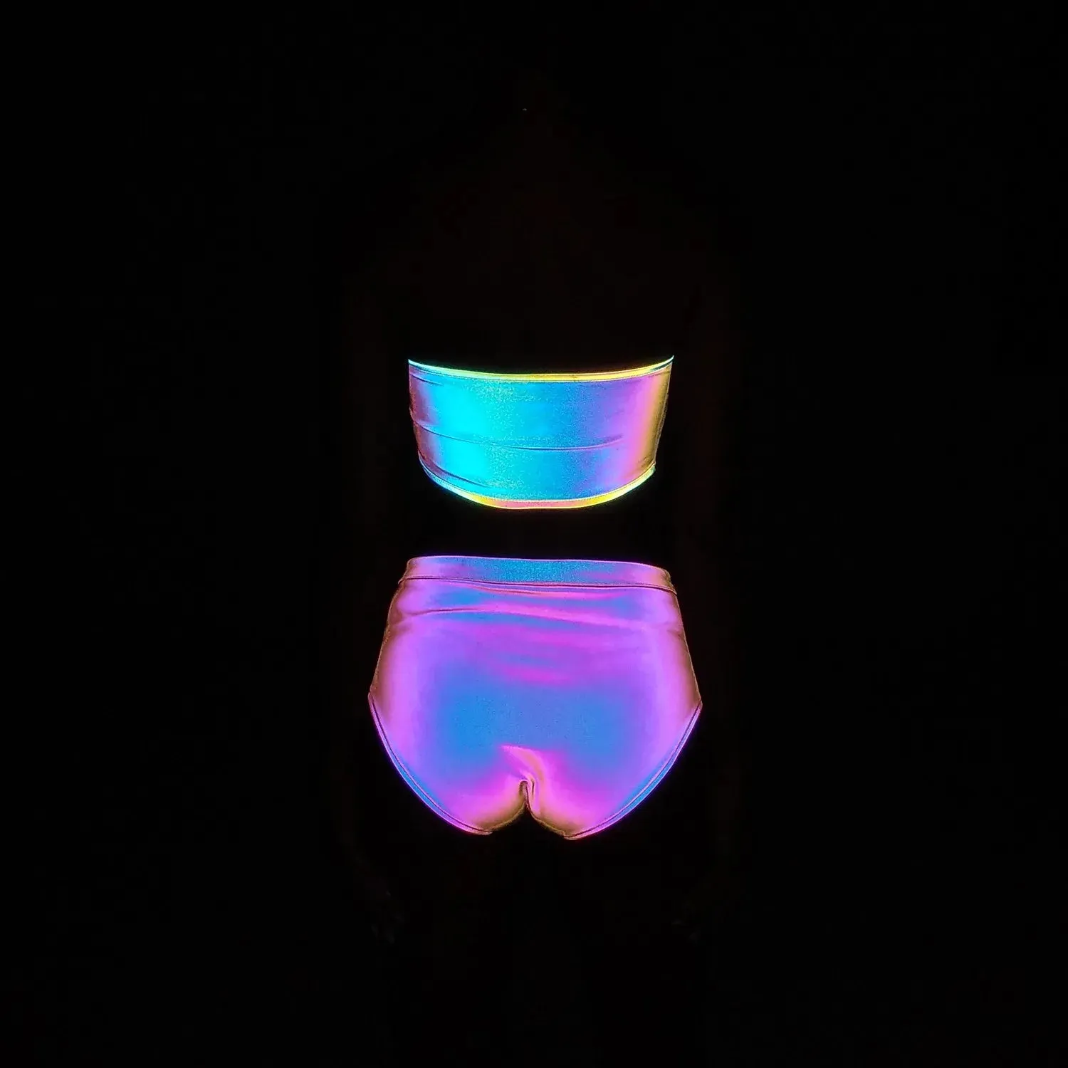 Reflective Crop Top - Women Bodycon Chain Halter Tank Sexy Colourful Summer Short Clubwear