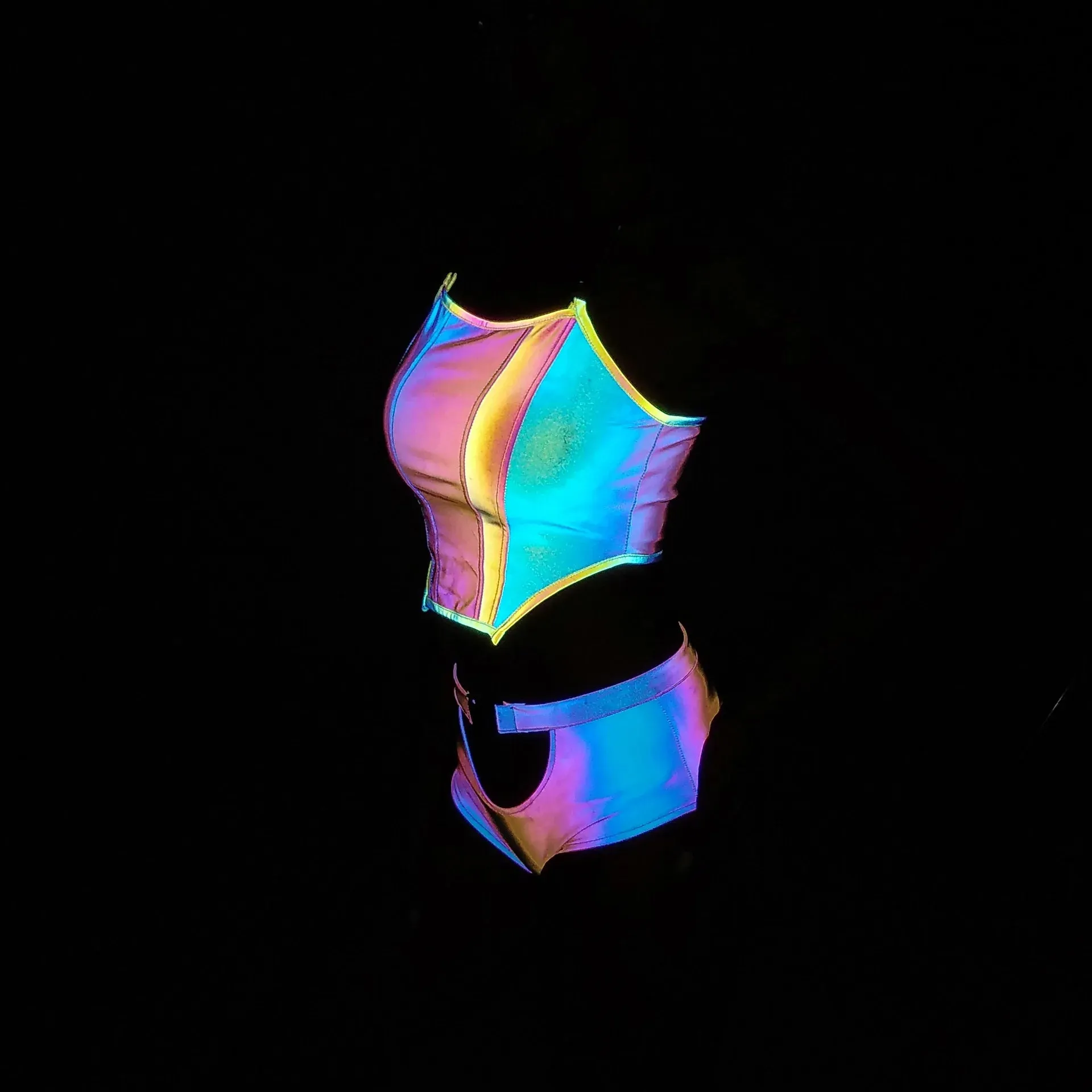 Reflective Crop Top - Women Bodycon Chain Halter Tank Sexy Colourful Summer Short Clubwear